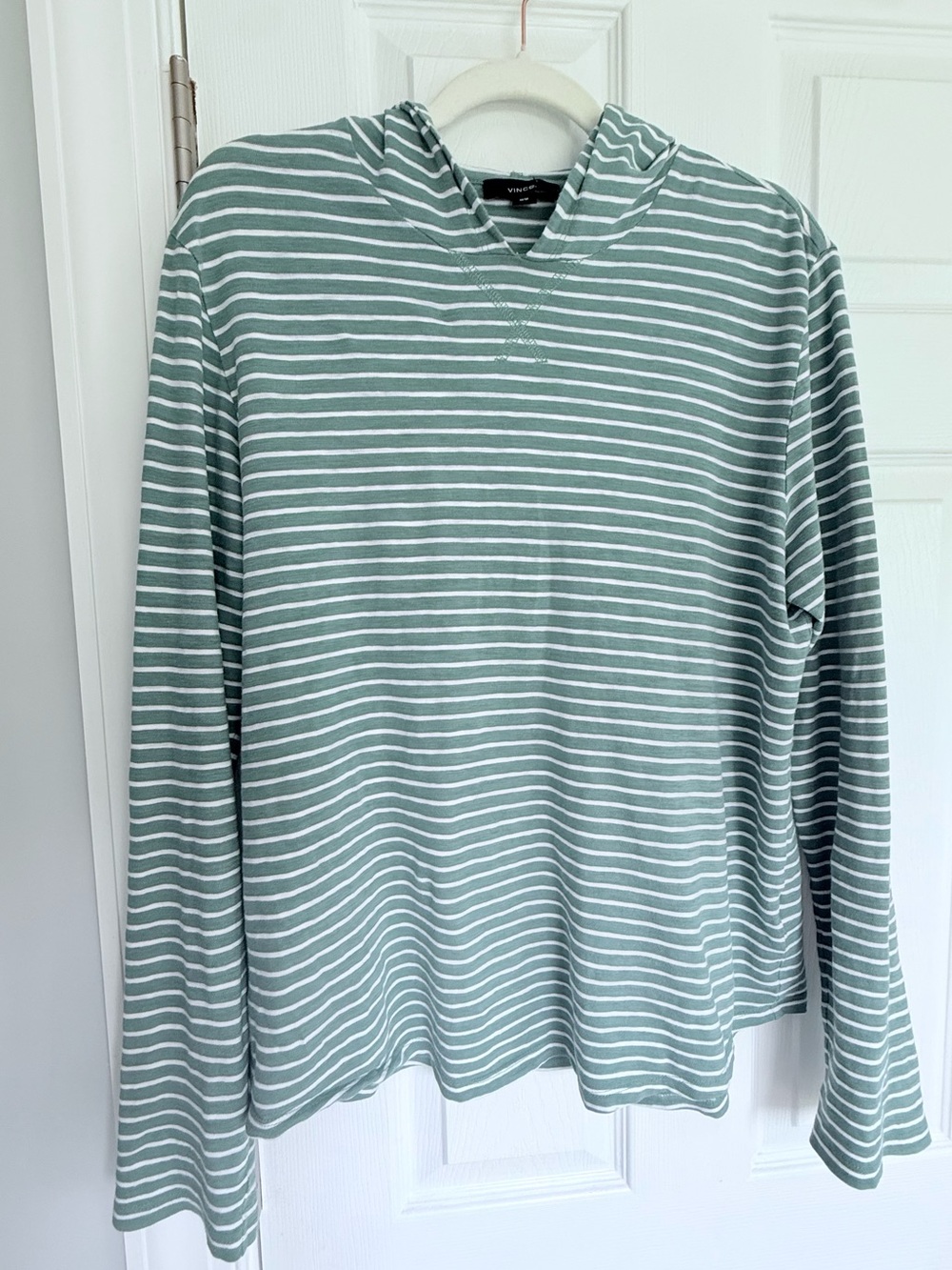 Vince Cotton Hoodie Long Sleeved Green Cotton Striped top
